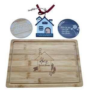 Home Sweet Home Bamboo Cutting Board & Cork Backed Coasters Housewarming Set